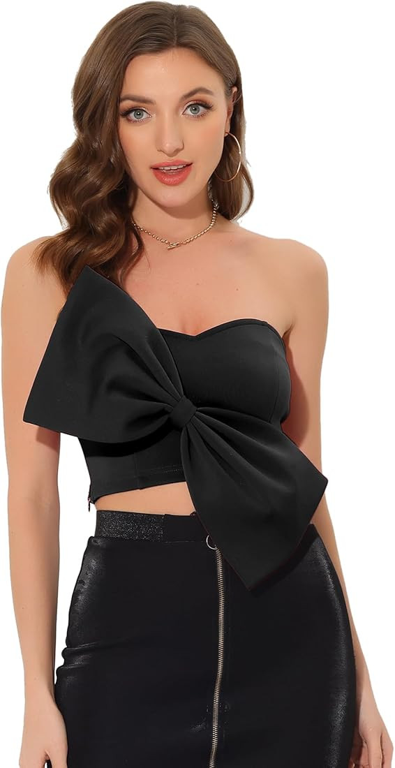 Allegra K Bow Crop Tops for Women's Strapless Bandeau Bustier Sexy Sweetheart Neck Party Corset T... | Amazon (US)