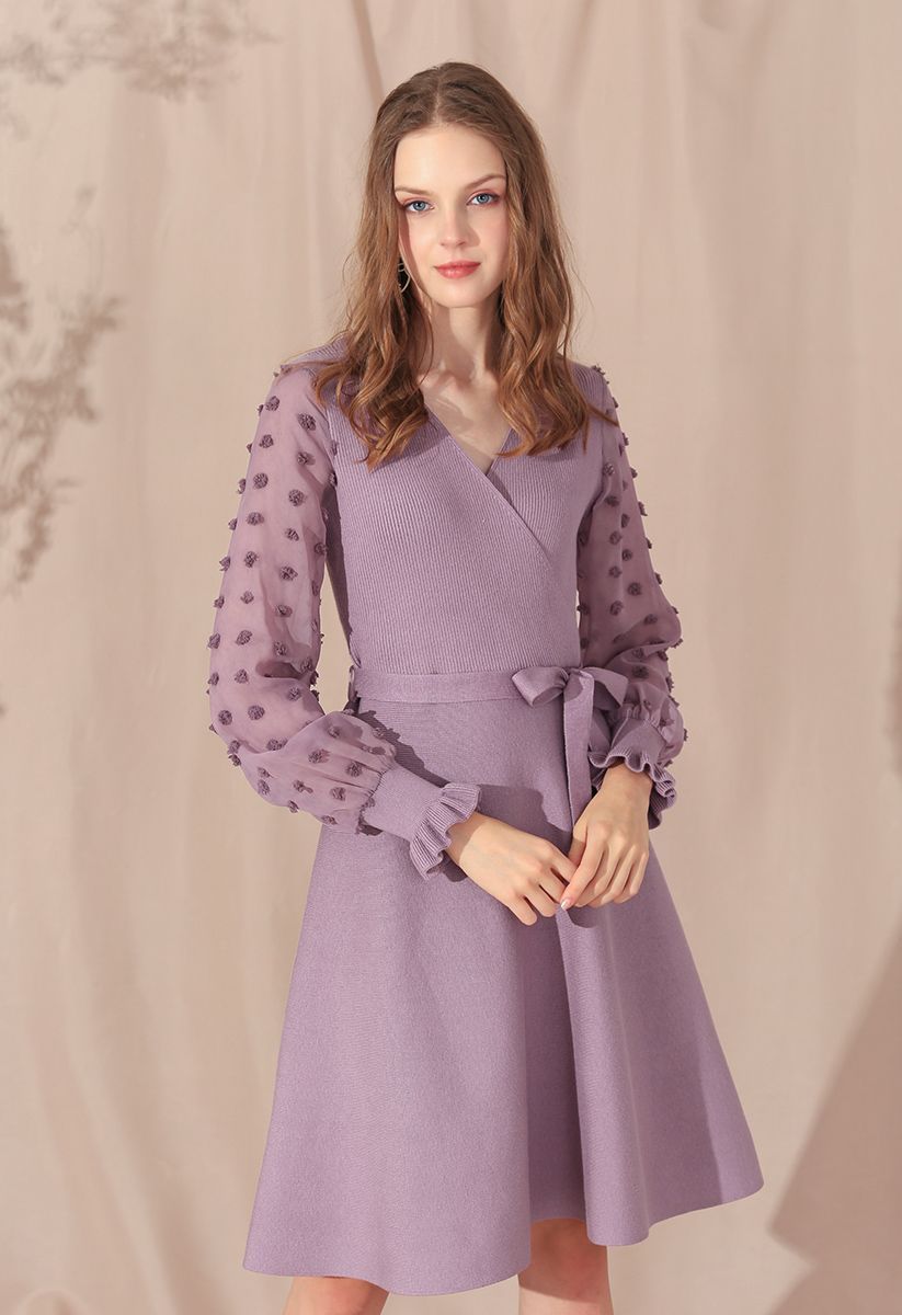 There You Go Wrap Knit Dress in Violet | Chicwish
