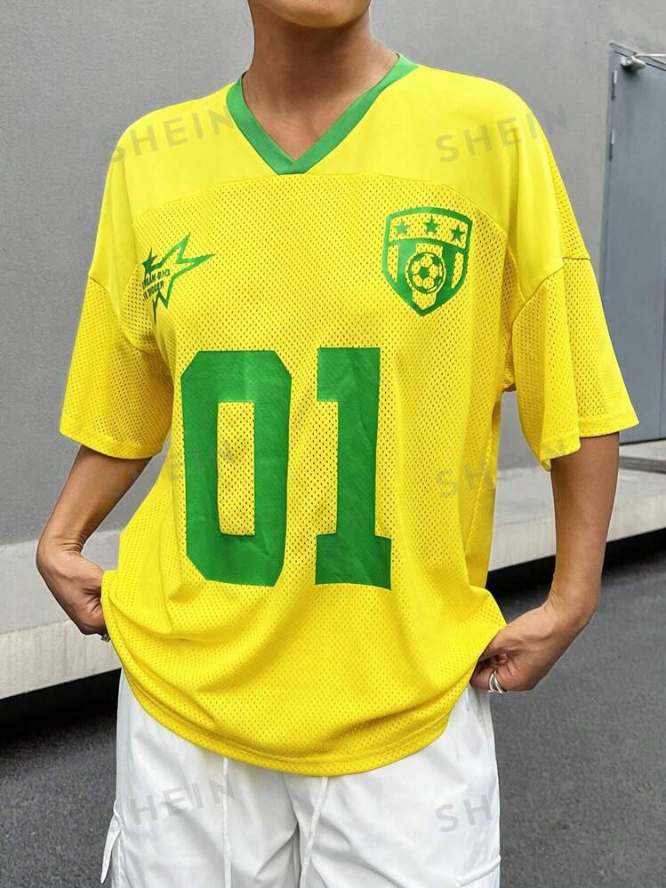 SHEIN EZwear Women's Summer Casual Digital Printed Short Sleeve Jersey T-Shirt | SHEIN