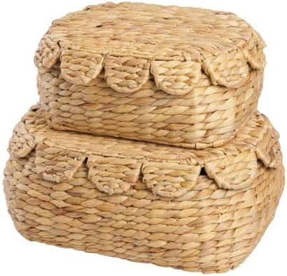 LUSYDECO Set of 2 Wicker Storage Baskets with Lid, Rattan Basket Decorative Boxes, Woven Storage ... | Amazon (US)