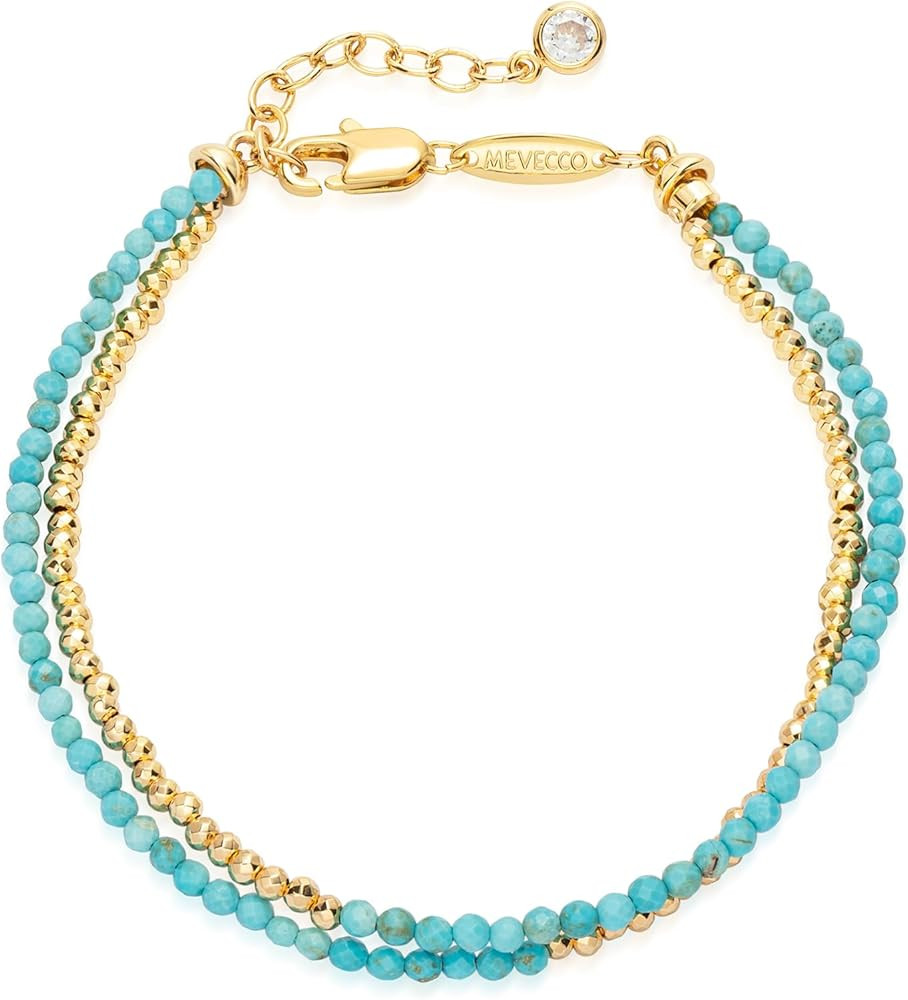 MEVECCO Bead Bracelet for Women Layered Stone Mixed Bracelets 18K Gold Plated Handmade Custom Bea... | Amazon (US)