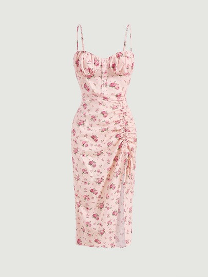 SHEIN MOD Floral Print Drawstring Split Thigh Cami Dress
       
              
              $14... | SHEIN