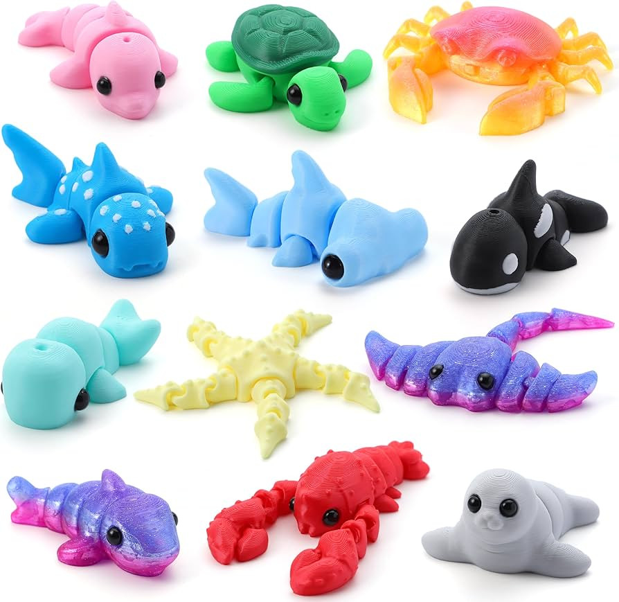 JOYIN 12 Pcs 3D Printed Ocean Animals Set, Mini Animals 3D Printed Toys - Cute Articulated Flexib... | Amazon (US)