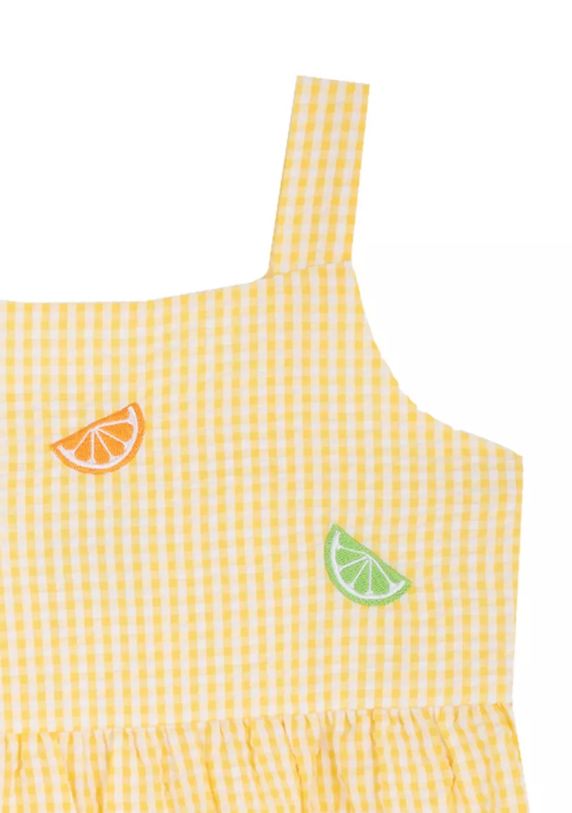 Toddler Girls Yellow Checkered Lemon Embroidered Dress | Belk
