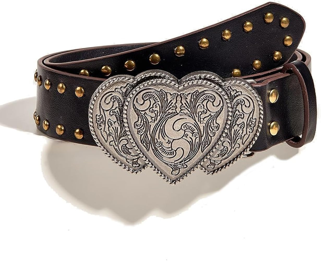 Black Studded Heart Punk Belt with Heart Buckle for Women | Amazon (US)
