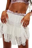 Y2k Ruffle Mini Skirt for Women Lace Hem Low Rise Pleated Short Skirt Fairy A-line Tiered Flowy S... | Amazon (US)