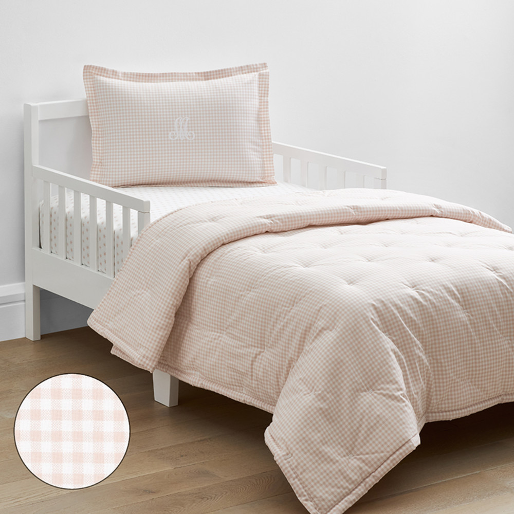 Ditsy Gingham Classic Cool Organic Cotton Percale Toddler Comforter Set - Pink | The Company Store