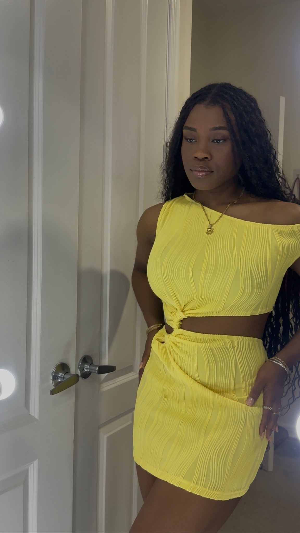 Perfect color for summer and the cut outs give it such a sexy vibes! Wearing a small.