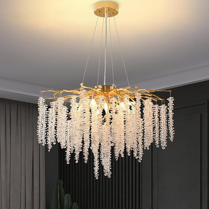 Crystal Tree Branches Chandeliers Gold Luxury Round Raindrop Pendant Light Fixture 9 Light Tassel... | Amazon (US)