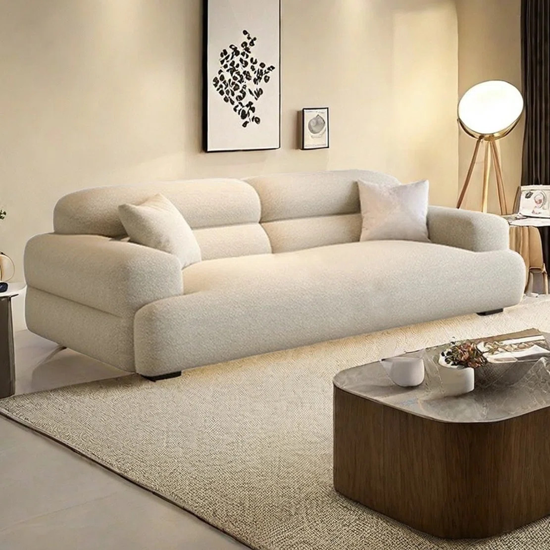 Italian minimalist cream-style fabric in-line sofa | Wayfair North America