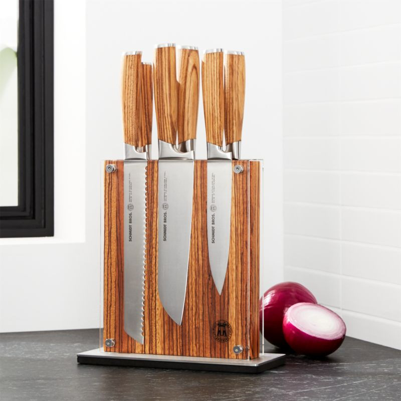 Schmidt Brothers 7-Piece Zebra Wood Knife Block Set + Reviews | Crate & Barrel | Crate & Barrel
