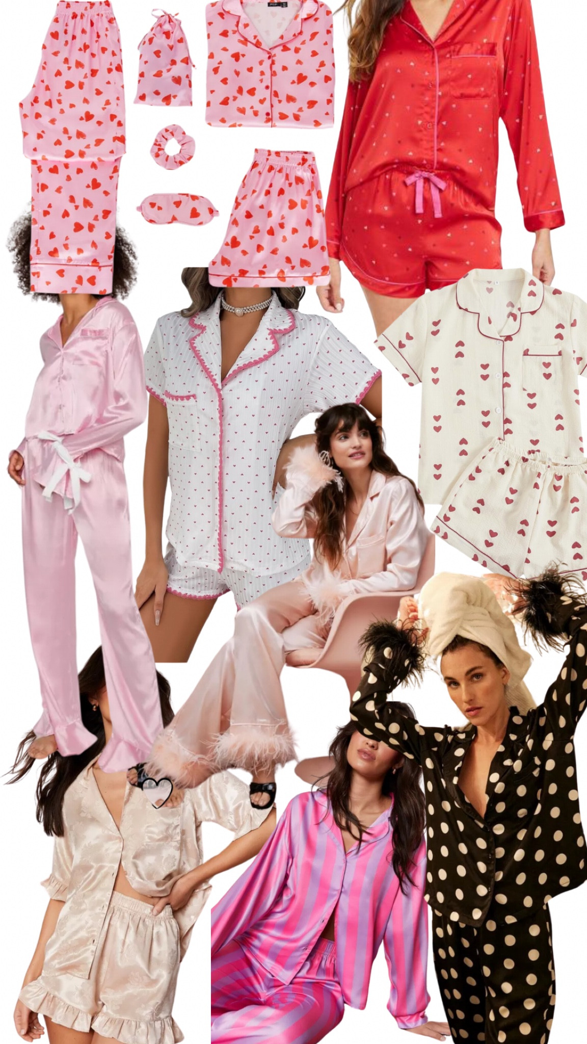 6-pc Satin Heart Print Pajama Set