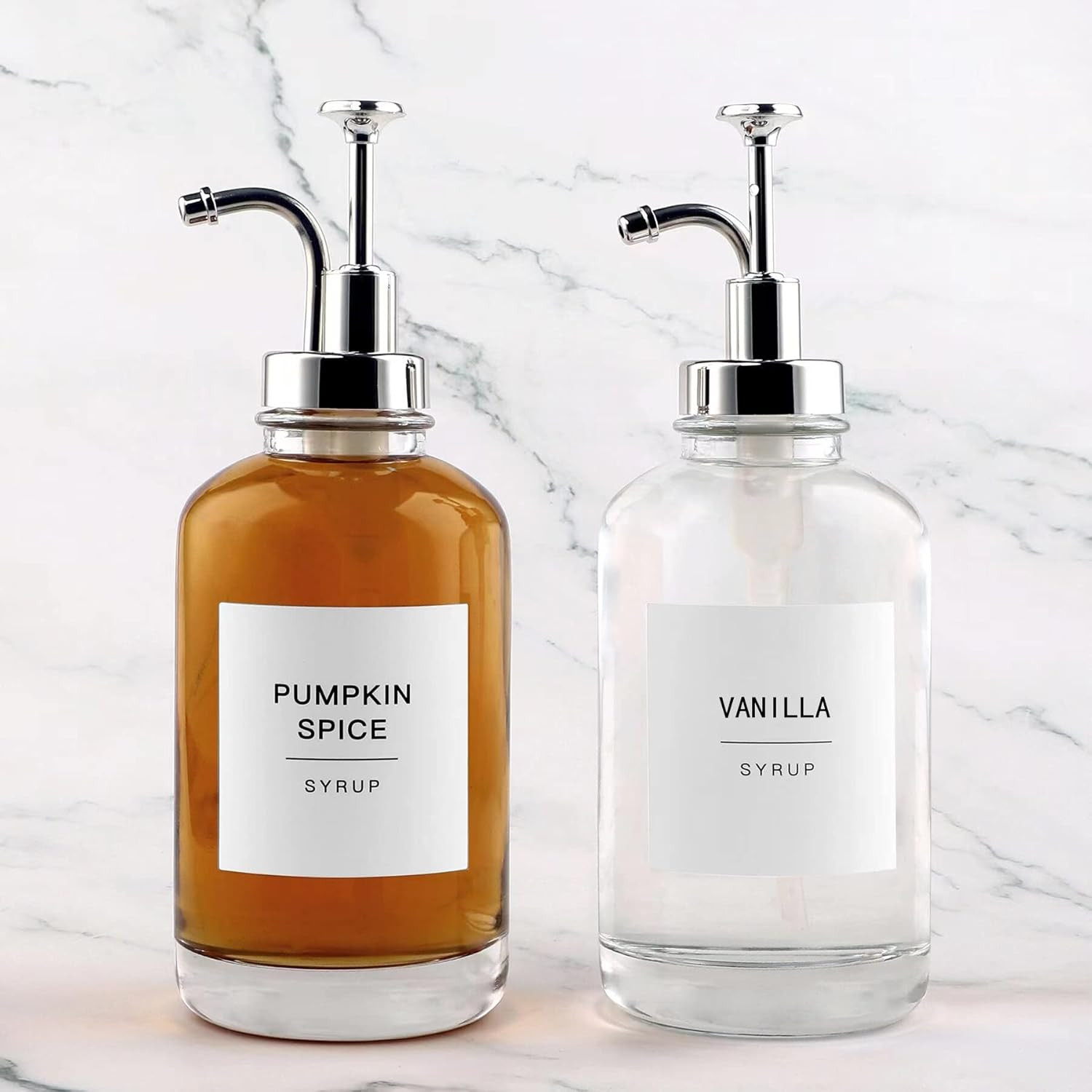 Glass Coffee Syrup Dispensers for Coffee Bar with 84 Minimalist Syrup Labels (2 Pack), Fancy Deco... | Amazon (US)