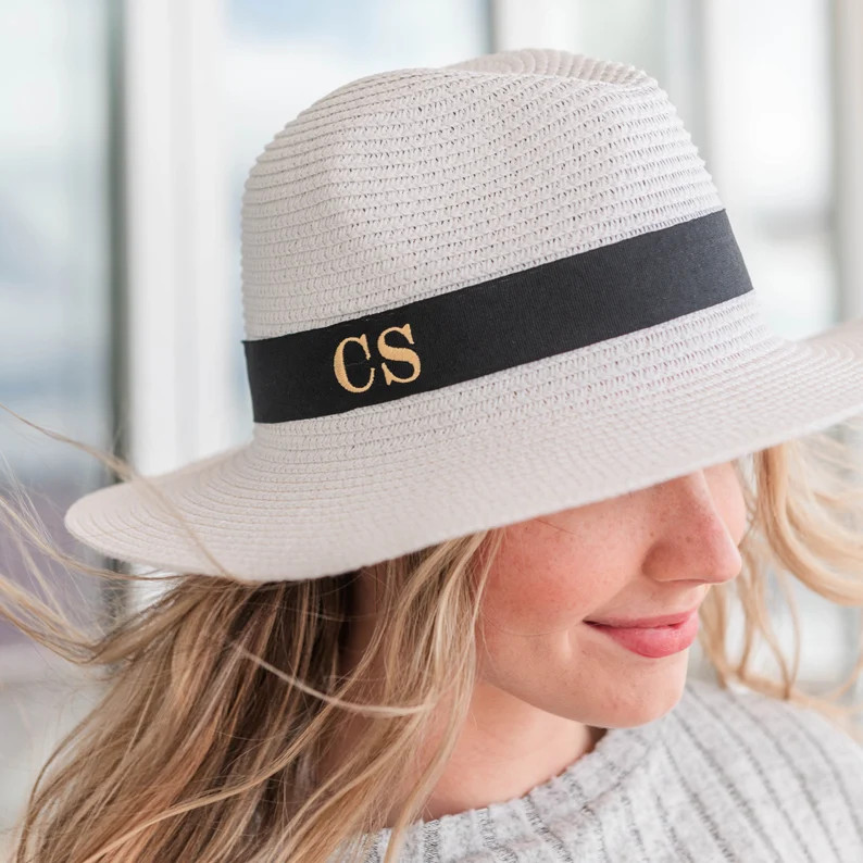 Personalized Beach Hat, Fedora Hat, Monogrammed Straw Hat, Honeymoon Hat, Trendy Gift for Her - E... | Etsy (Global)