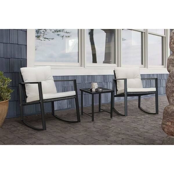 Homall 3 Piece Rocking Bistro Set Wicker Patio Outdoor Furniture Porch Chairs Conversation Sets w... | Bed Bath & Beyond