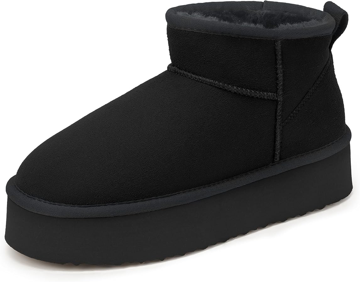 IDIFU IN2 Platform Mini Boots for Women Faux Fur Lining Slip On Short Winter Boot Comfortable Cla... | Amazon (US)