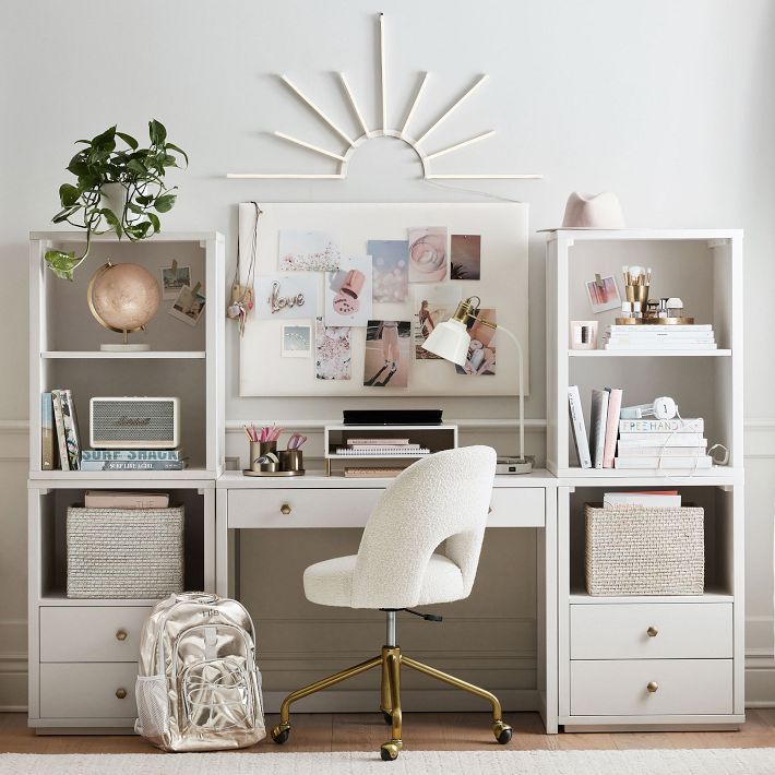 Chunky Boucle Ivory Andie Swivel Desk Chair | Pottery Barn Teen