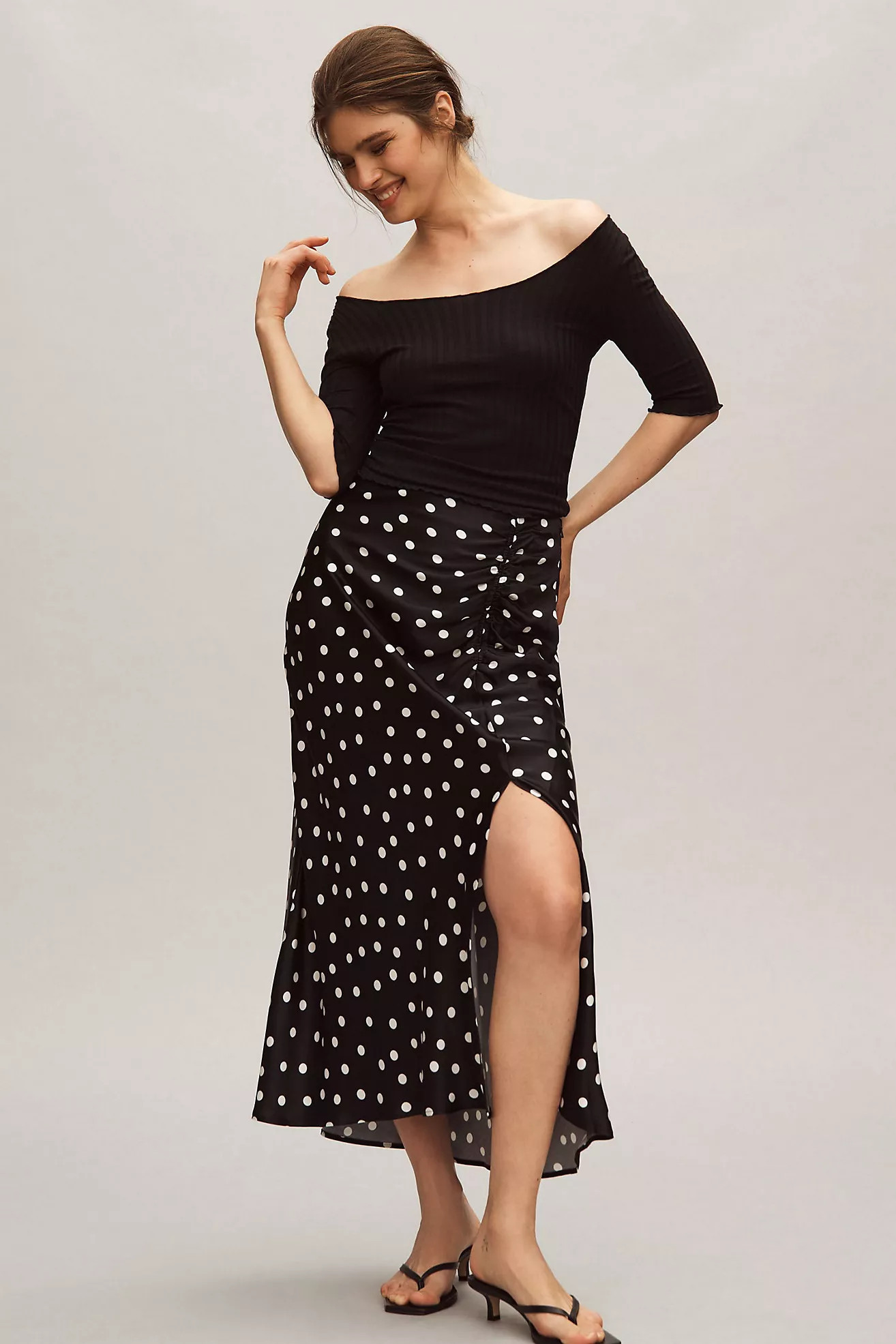 Maeve The Mel Ruched Side-Slit Midi Skirt | Anthropologie (US)