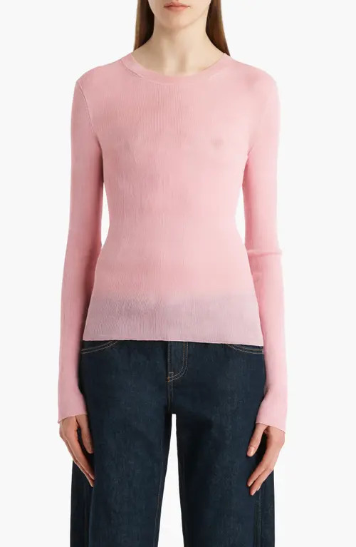 Khaite Mosi Long Sleeve Silk Tulle Top in Rosewater at Nordstrom, Size Medium | Nordstrom
