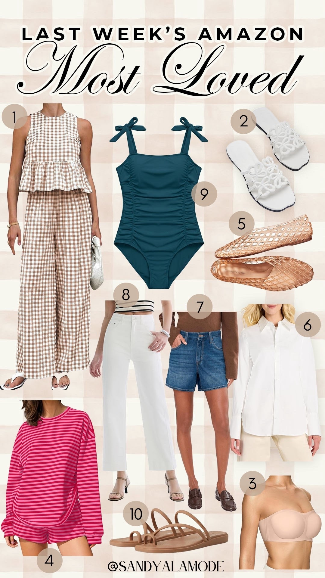 Last weeks best sellers. Weekly best sellers. Weekly most loved. Amazon finds. Amazon fashion. Amazon swim. Amazon gingham summer matching set. Amazon jelly shoes. Amazon designer inspired sandals. Amazon Levi’s denim shorts. Amazon white button down shirt. Amazon matching lounge set  

#LTKootd #LTKSwim #LTKSeasonal