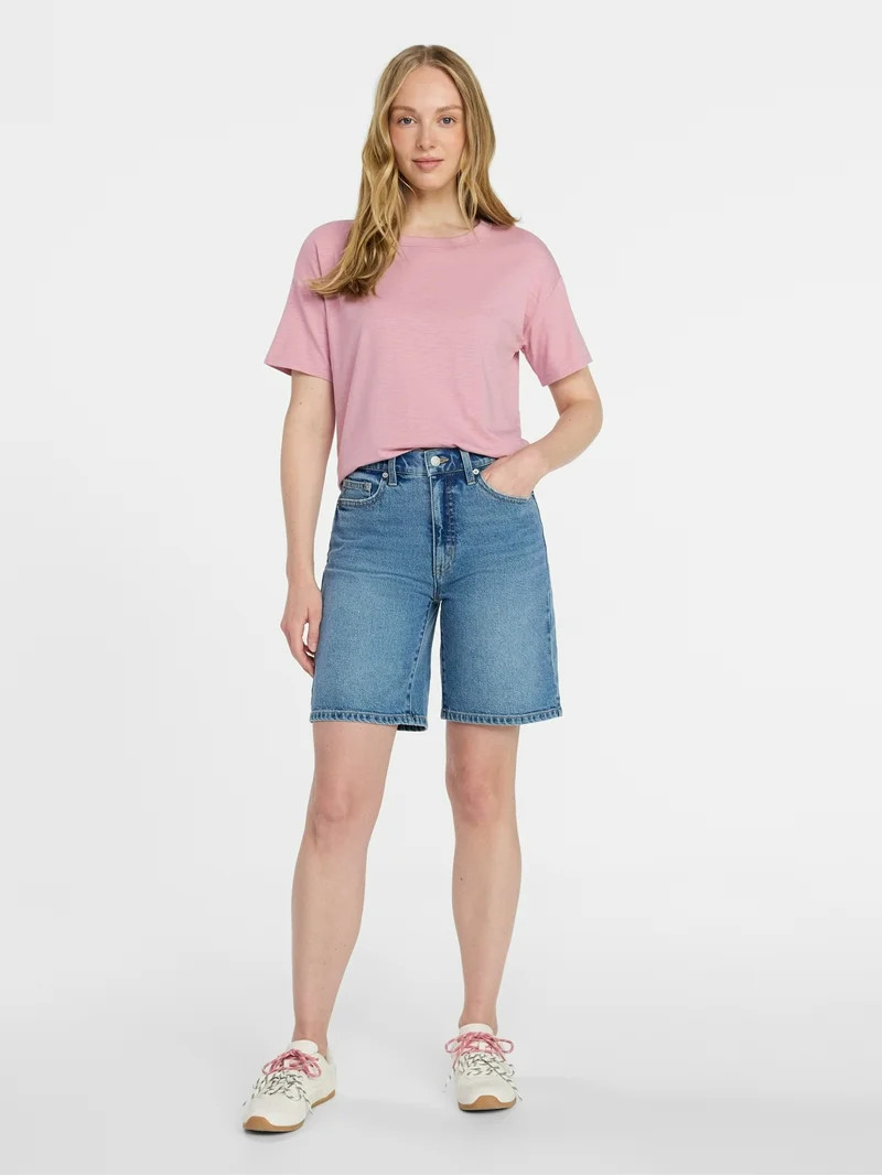 Time and Tru Women's Boxy Slub Tee with Short Sleeves, Sizes XS-XXXL | Walmart (US)