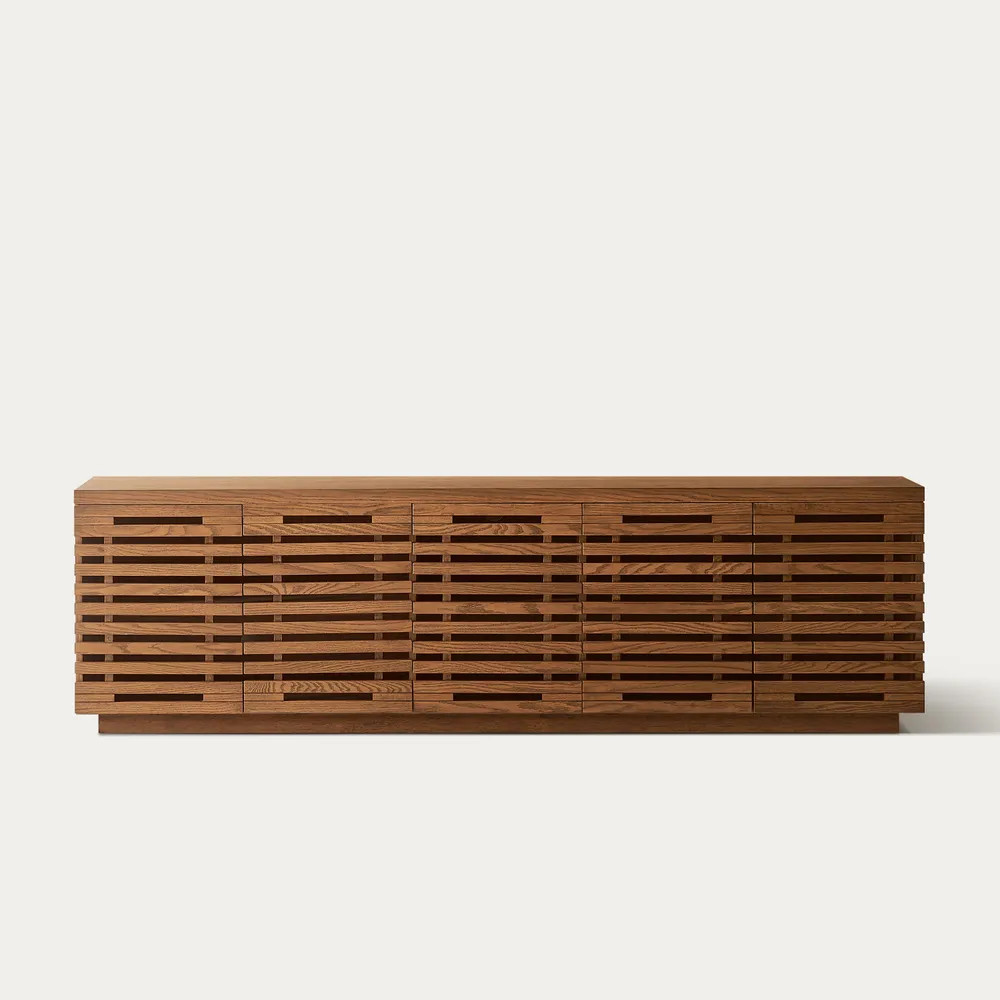 Ingrid 84" Slatted Oak Media Console | Hernest