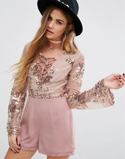 Young Bohemians Playsuit With Delicate Floral Sequin | ASOS UK