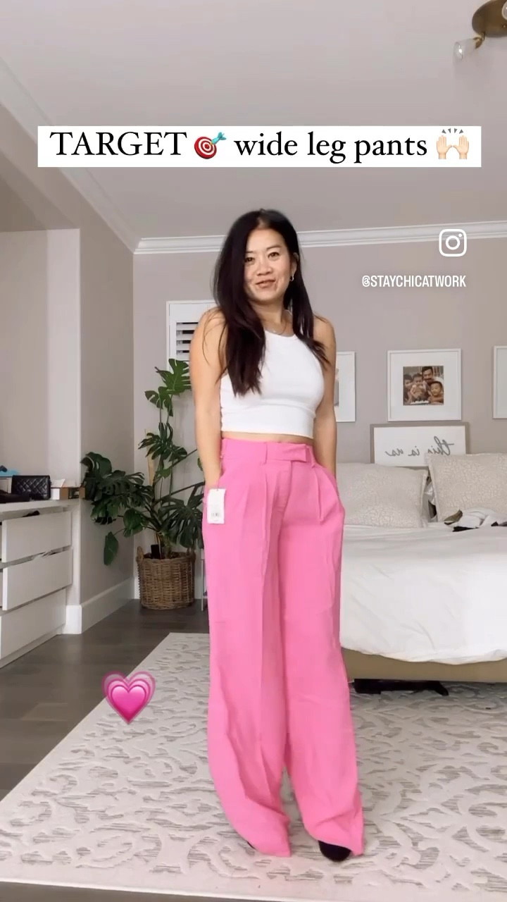 OBSESSED with these @Target wide leg pants 🙌🏻 
💗💙🖤🤎
With this price tag ($32!)I might keep all the colors 😅
#kiddingnotkidding 
#targetstyle #target #targetdoesitagain #springfashion #ootd #outfitinspiration #widelegpants #bloggers #newreel #tryonhaul