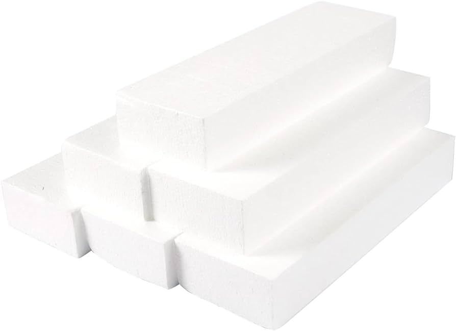 6 Pack Foam Blocks for Crafts - 12x4x2" Polystyrene Brick Rectangles for Art Sculpting, Flower Ar... | Amazon (US)