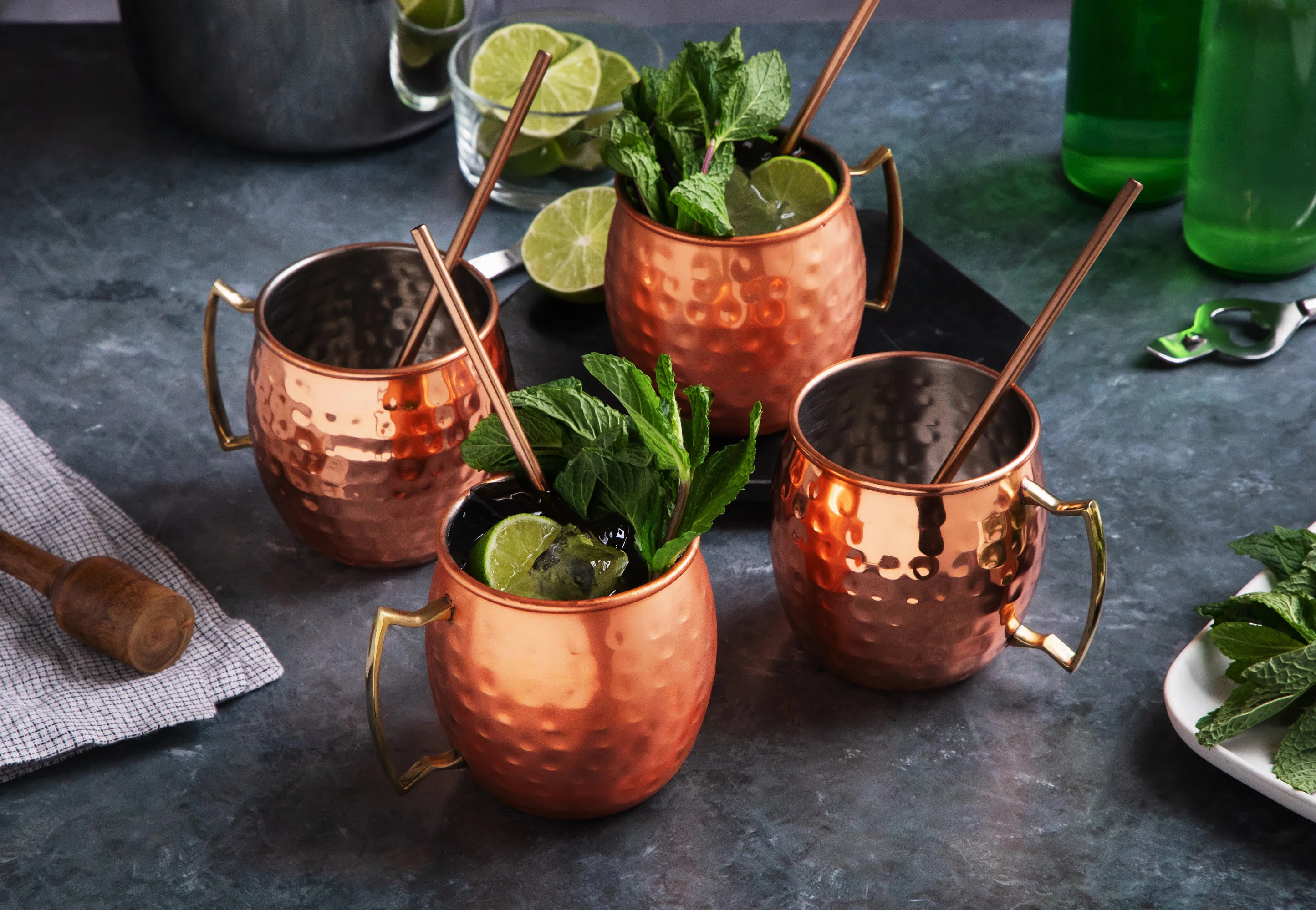 Moscow Mule Mugs 14 oz Stainless Steel Hammered Finish Barware Set for Cocktails & Cold Drinks (S... | Wayfair North America