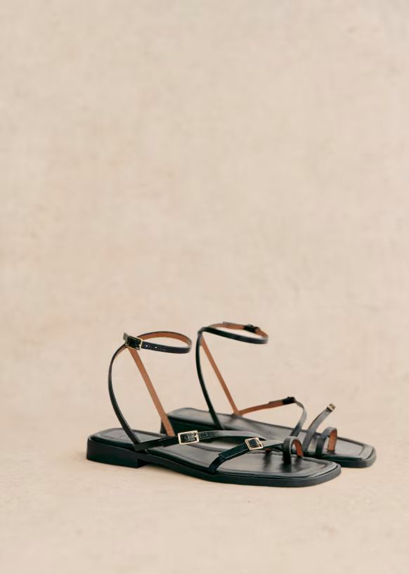Amelia low sandals - Smooth Black Heritage - Vegetable-tanned smooth cowhide leather - Sézane | Sezane Paris