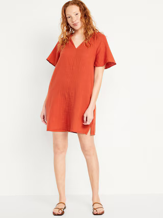 Crinkle Gauze Mini Swing Dress | Old Navy (US)