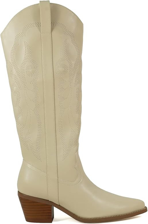 ARiderGirl Brandy Women's Western Knee High Booties Embroidery Stacked Heel Pull-On Boots | Amazon (US)