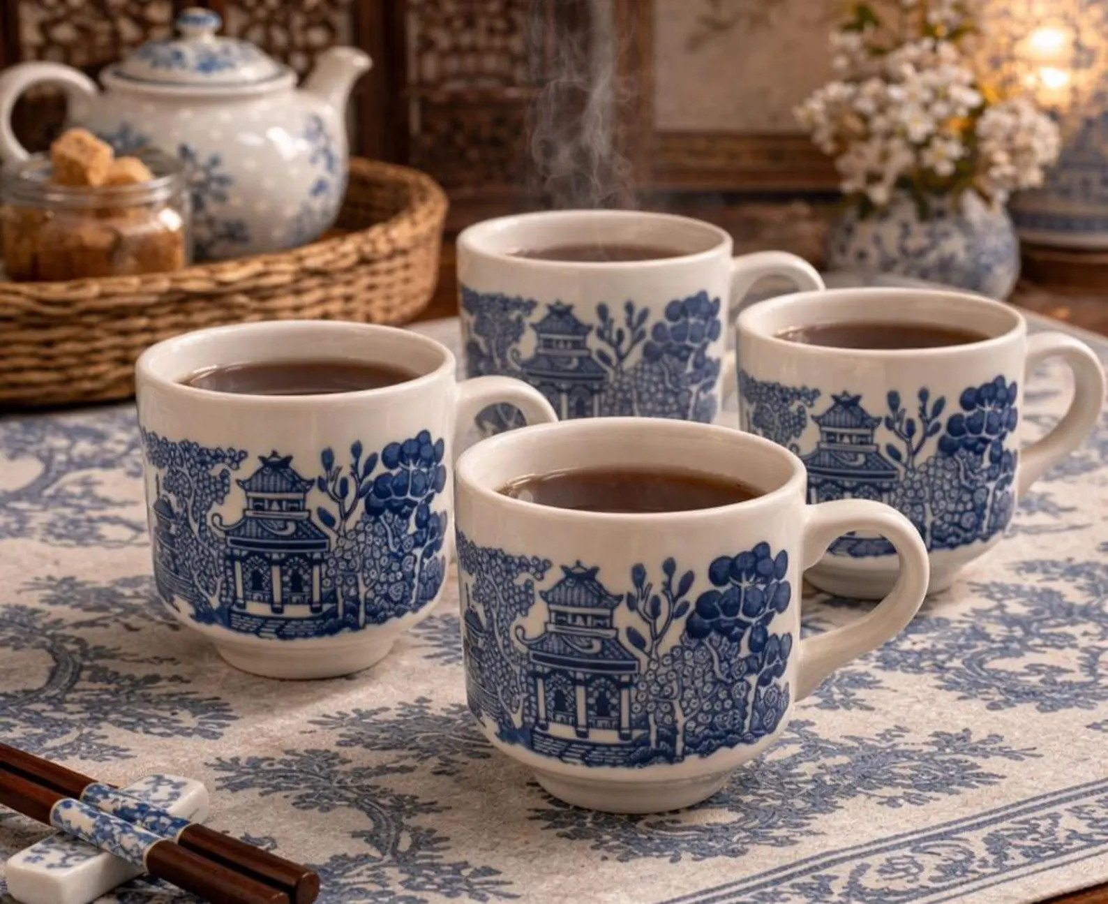 Vintage Churchill Set of 4 Blue Willow Tea Cup/Coffee Mug | England | 50s | Etsy (Global)