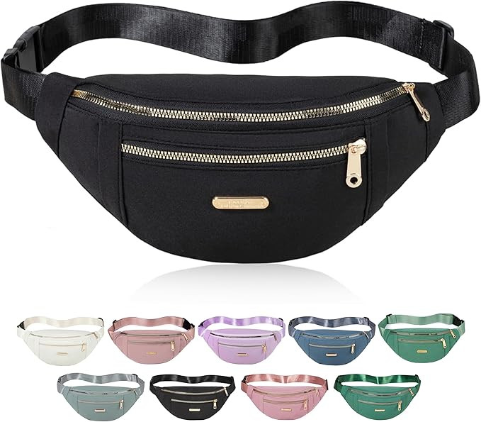 Fanny Pack for Women, Crossbody Bag Waist Pack Belt Bags for Travel Walking Hiking - Black | Amazon (US)