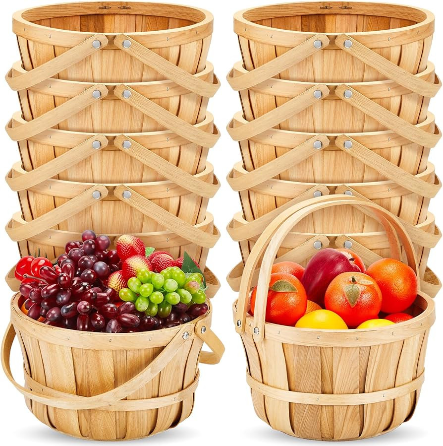 Marsui 11 x 6.5'' Large Round Wooden Basket Fruit Baskets Bushel Baskets Farmers Harvest Portable... | Amazon (US)