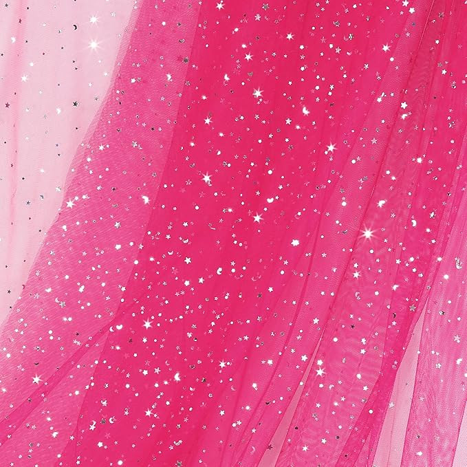 Homiest Glitter Tulle Fabric Rolls with Star Moon Sequin, 1 Yard x 54 Inch Wide Tulle Bolt Hot Pi... | Amazon (US)