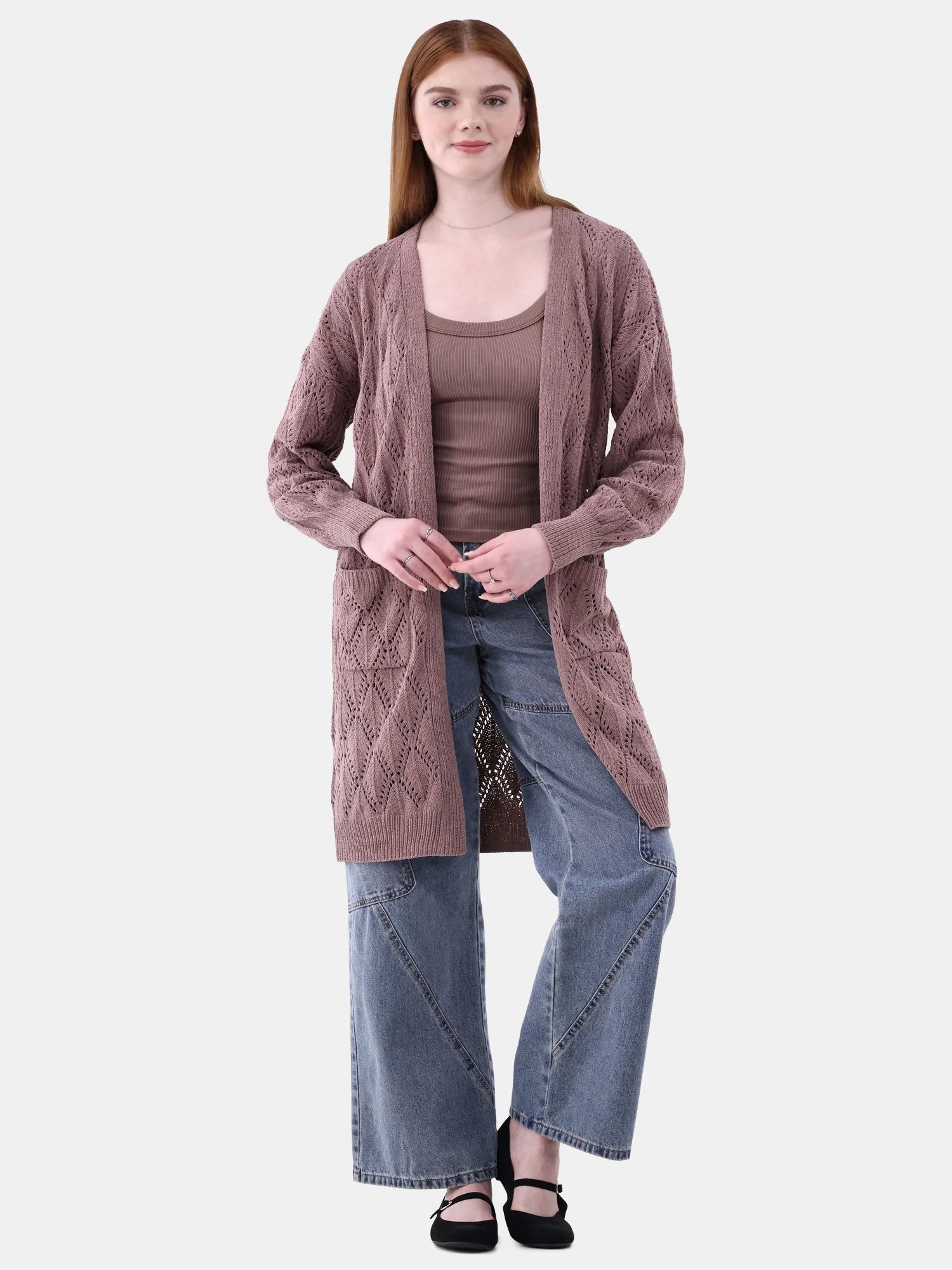 No Boundaries Pointelle Duster Cardigan, Women's and women's Plus Size XXS-2XL | Walmart (US)