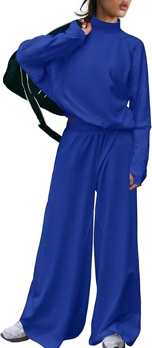 LAMISSCHE 2 Piece Lounge Set Women Matching Sweat Sets Long Sleeve Top Wide Leg Pants Sweatsuits ... | Amazon (US)