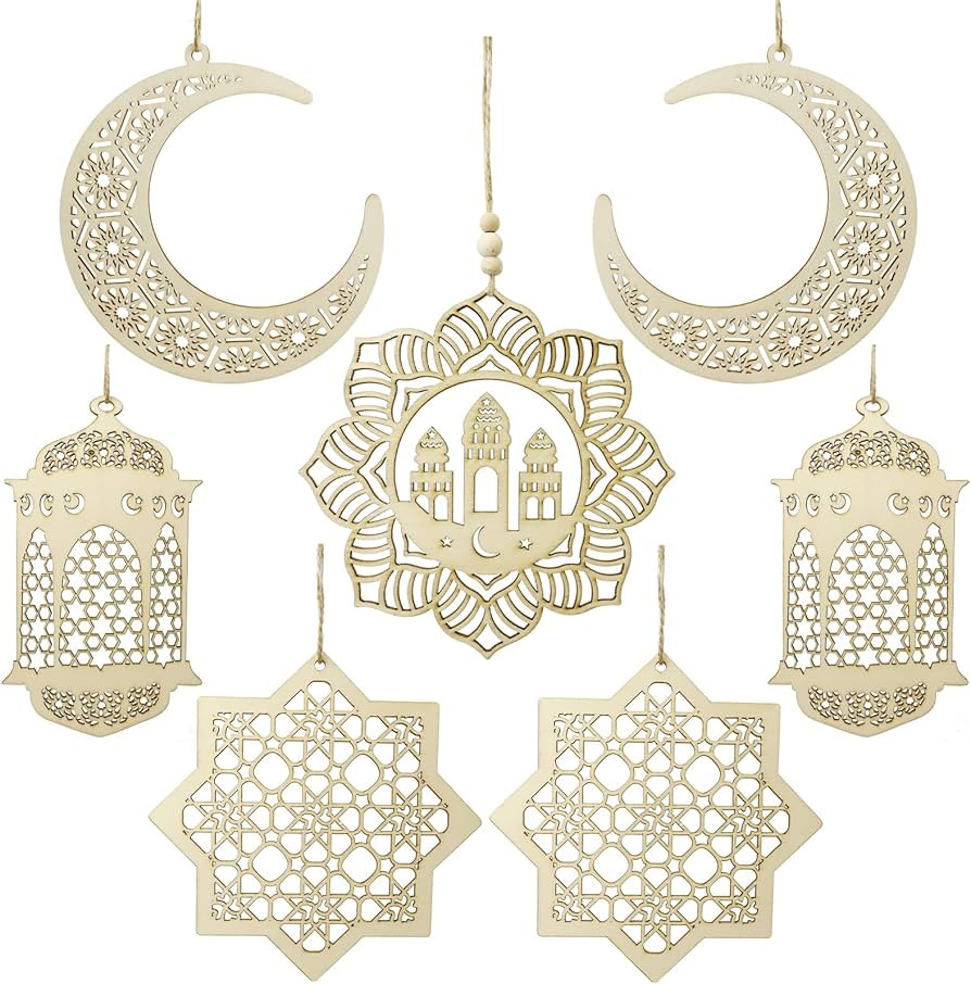 BBKON 7PCS Ramadan Decorations, Wooden Pendant Eid Ramadan Decorations for Home, Eid Mubarak Hang... | Amazon (CA)