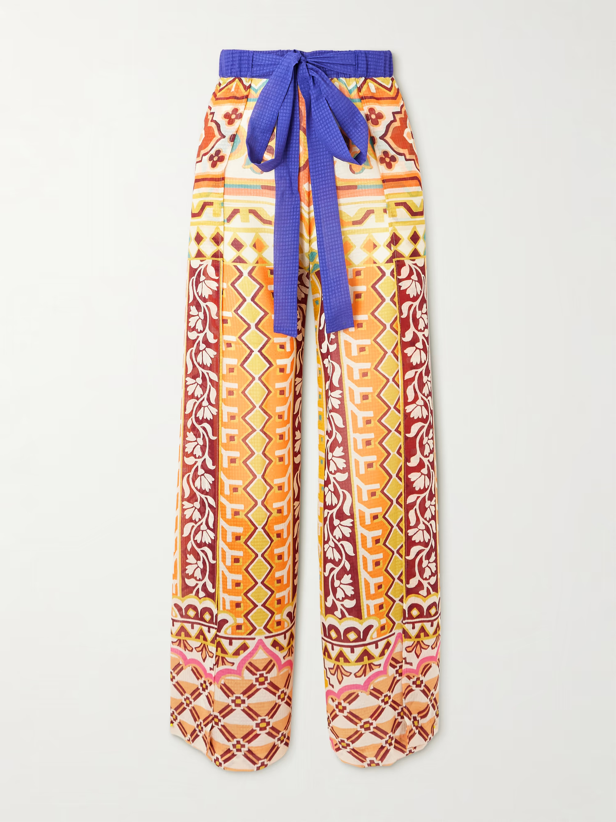 Belted printed satin-jacquard wide-leg pants | NET-A-PORTER APAC