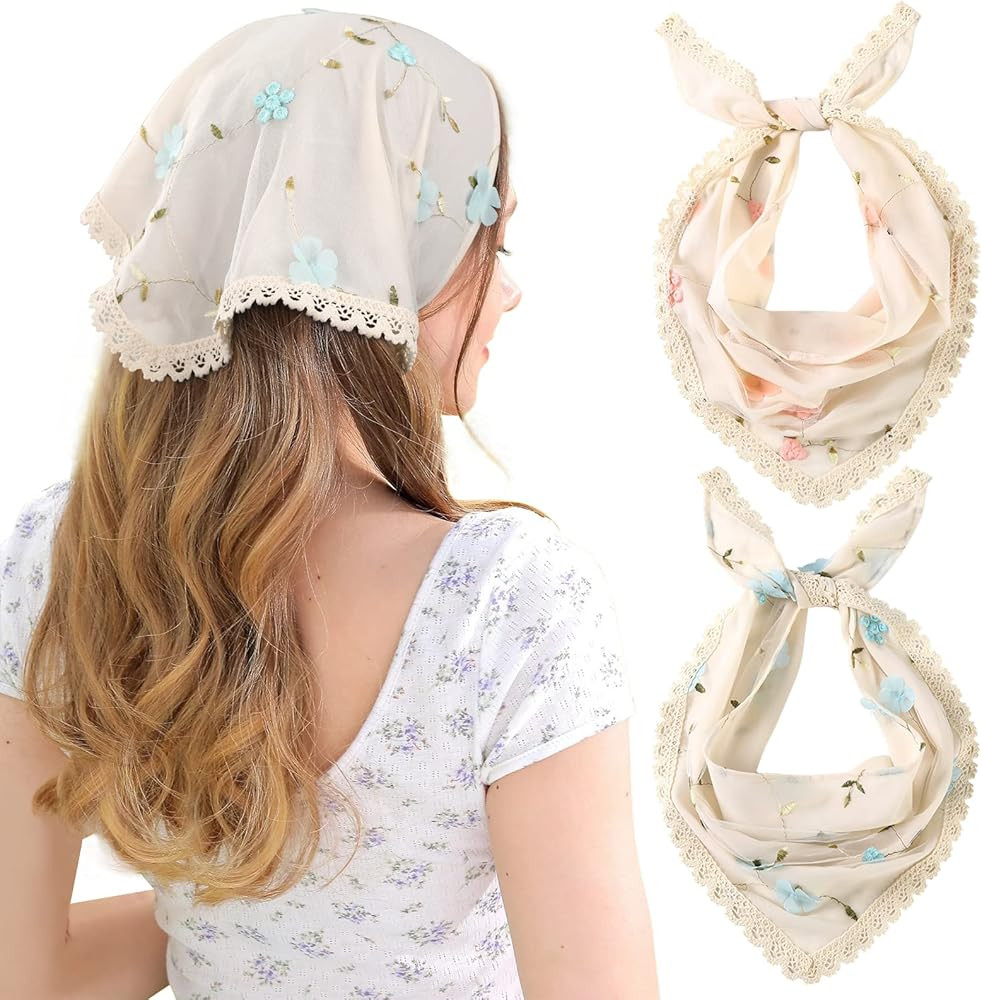 AWAYTR 2Pcs Floral Hair Bandanas Tie-back Head Kerchief for Women Flower Mesh Hair Scarves Lightw... | Amazon (US)