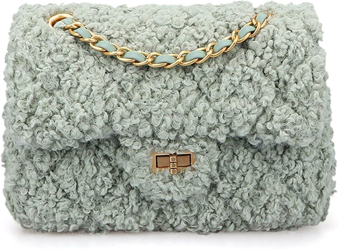 Women Plush Shoulder Bag Fashion Fluffy Crossbody Purse Soft Warm Shopping Dating Bag with Adjustabl | Amazon (US)