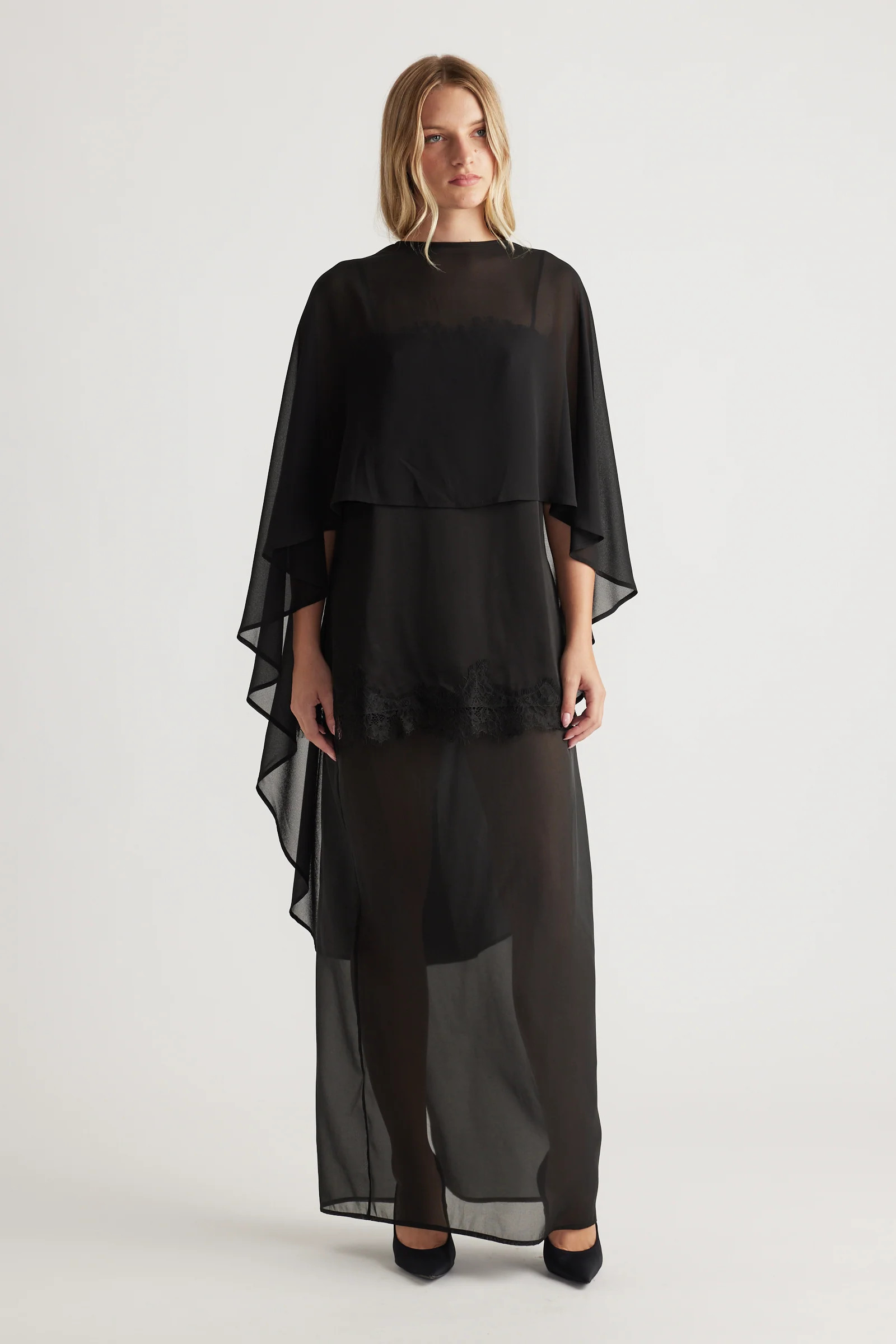 Georgette Cape Top  - Black | DECJUBA