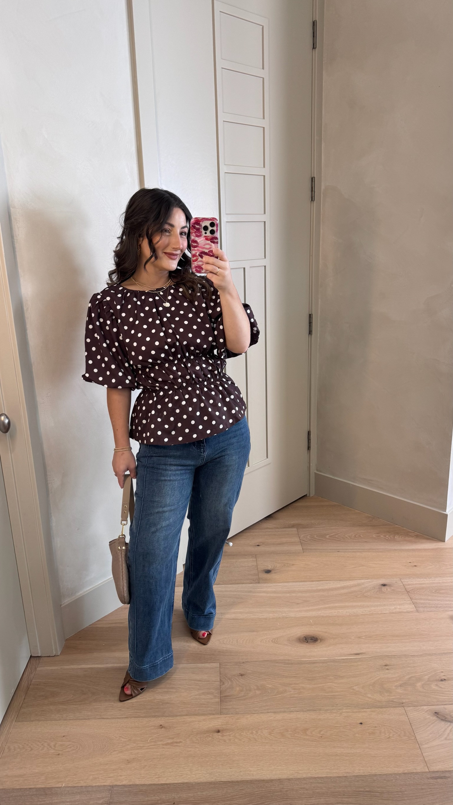 Love the details on this too! Puff sleeves to cover the arms, cinched waist and chic polka dots! 

Top size small, jeans size 4

5’0” 140lbs 
Petite friendly

#LTKdayinmylife #LTKootd #LTKPetite