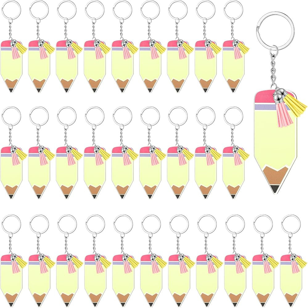 120 Pcs Acrylic Pencil Keychains with Key Rings Tassels Key Chain for Craft Bulk Key Chain Rings ... | Amazon (US)