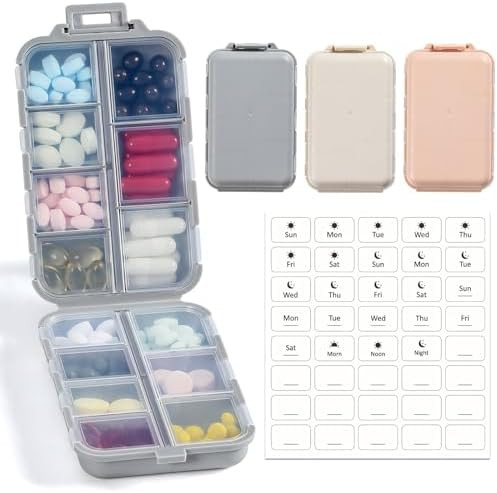 LANDNEOO 14 Grids Pill Organizer Box with Labels, Travel Medication Holder Dispenser Case Kit, Po... | Amazon (US)