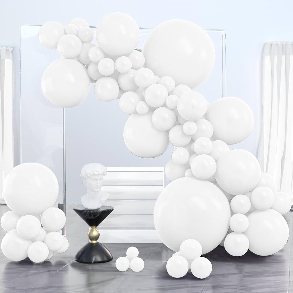 PartyWoo White Balloons, 100 pcs Matte White Balloons Different Sizes Pack of 36 Inch 18 Inch 12 ... | Amazon (US)