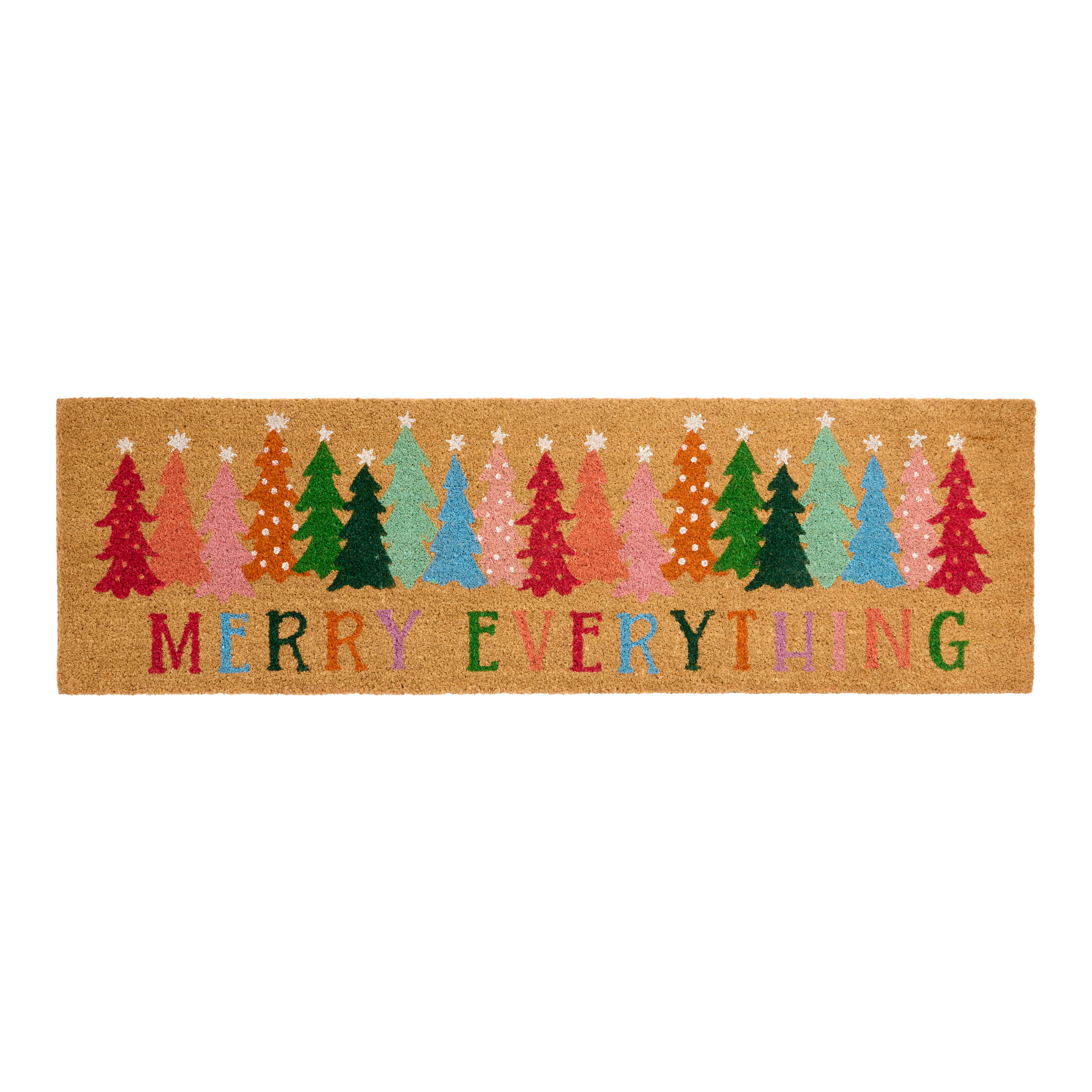Large Multicolor Merry Everything Holiday Trees Coir Doormat | World Market