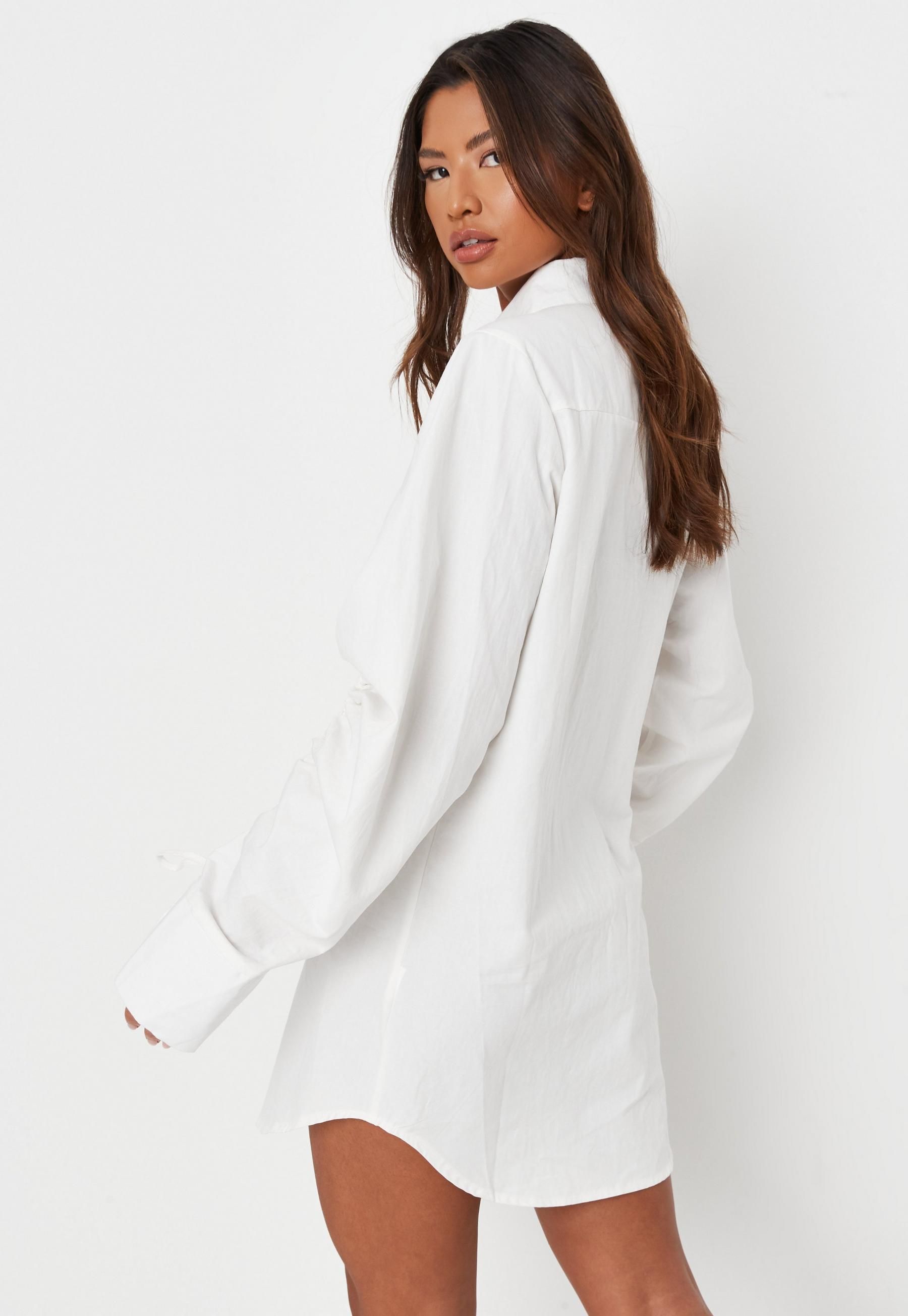 Missguided - White Ruched Sleeve Shirt Dress | Missguided (US & CA)